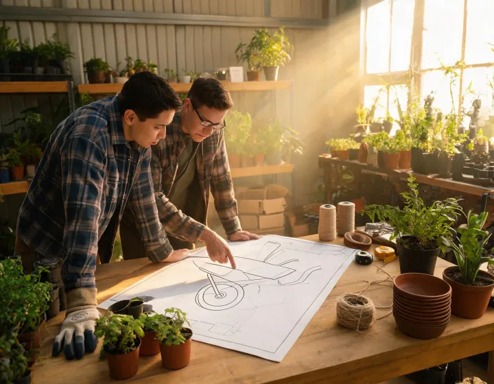 Procurement discussion at a nursery workbench