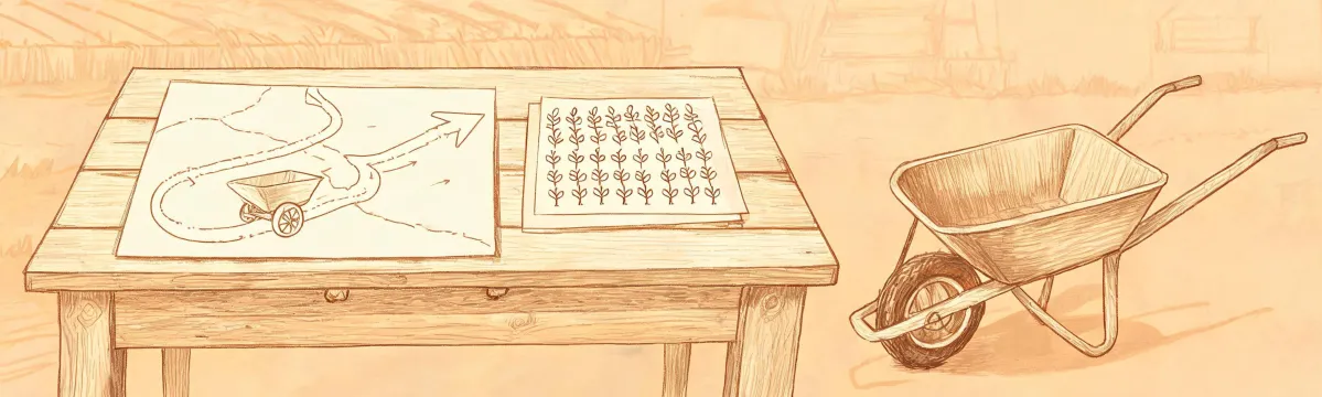 Wheelbarrow sourcing conversation illustration