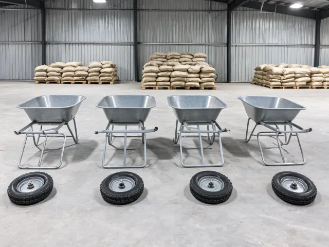 Flat packed wheelbarrow components